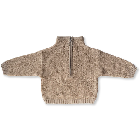 Zip Teddy Boucle Pullover- Stone
